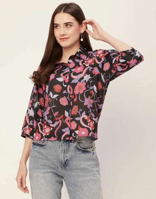 Moomaya Printed Shirts For Women, Casual Chic Summer Shirt Top