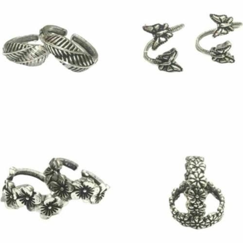 Abdesigns Silver Plated Brass Adjustable Toe Ring Set Suitable Women - Pack of 8