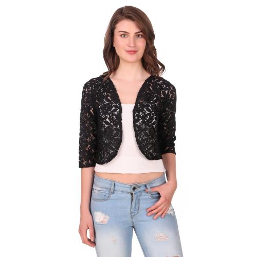 WE-FLY Women's Netted Stylish Short Shrug (Black)
