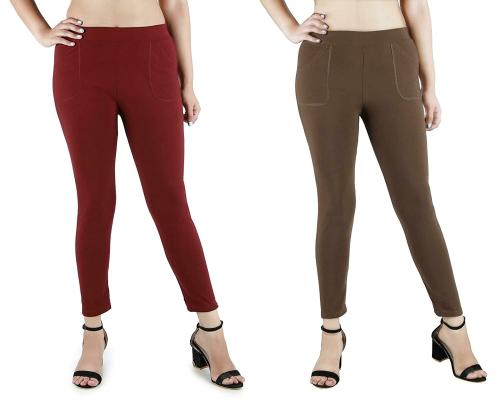 B&B-Buttons & Bows Women Multicolor Lycra Blend Leggings (Pack of 2)