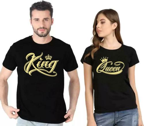 Tween Trends Typography Couple Round Neck Black T-Shirt