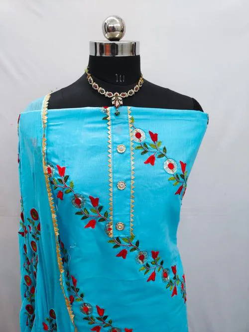 AmpleLuxe Suit for women Aari tari work Best design flower Party wear suit and casual(LIght blue)