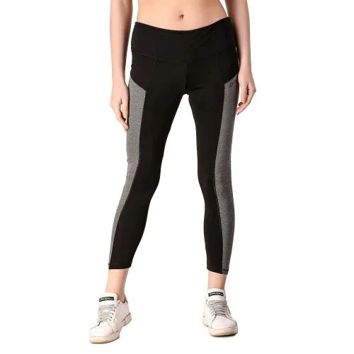 Zesteez Women Black Spandex Colorblock Leggings (M)