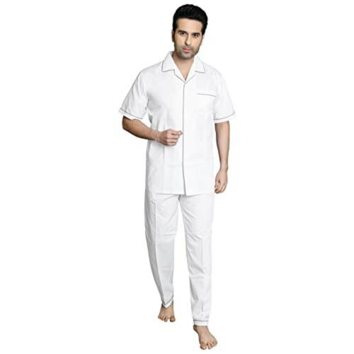 TATWAM Men White Cotton Nightsuit