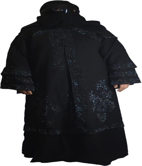 Dubai Style Stone Burqa for Girls & Women (54 length, 48 Bust) Georgette Self Design Burqa With Hijab (Black)