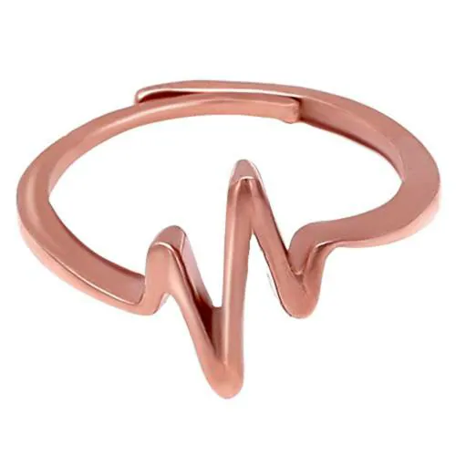 Giva Sterling Silver One Size Rose Gold Heartbeat Ring