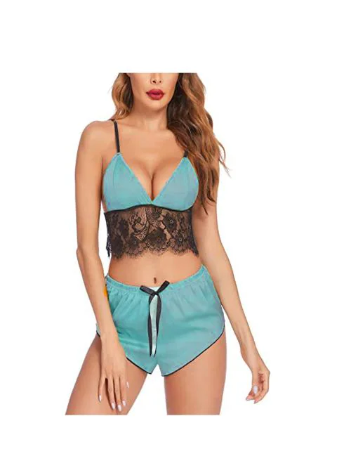 Hot Women Babydoll Night Dress Sexy Dress Bra Panty Lingerie Set Black Free Size(28 to 36)Inch