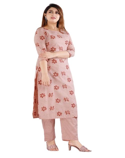 Cotton Straight Floral Print Kurti with Pant, Rajputana Style Designer Dress for Girls & Women's