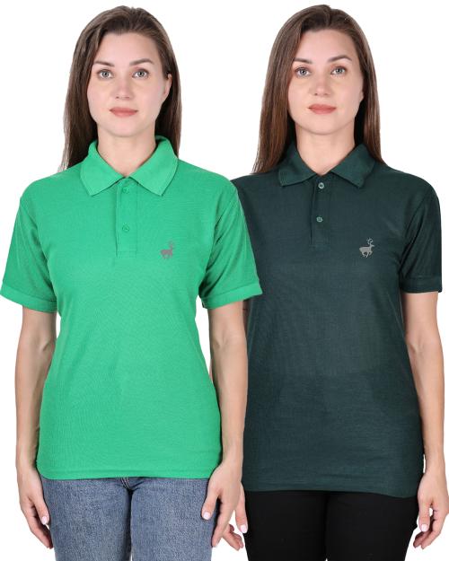Rock Hudson Polo T-Shirts for Pack of 2 Women's and Girl's -Normal Green & Dark Green