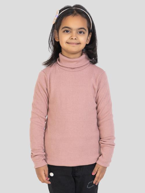 YHA Girls Turtle Neck Full Sleeve T-Shirt Pink