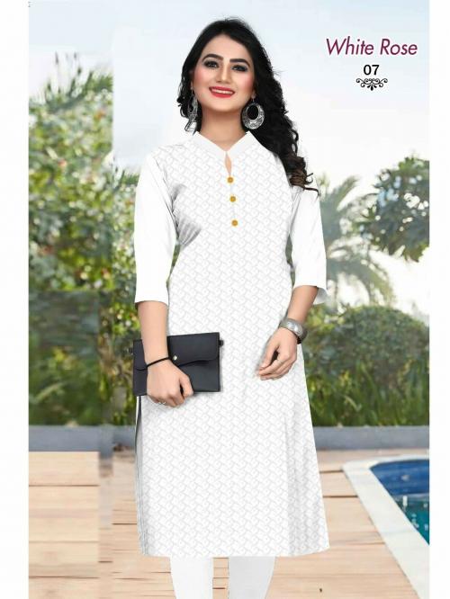 FLYEVERYTIME White Rose Women Primum Chikan Kurta Digain 7 (Size XL)