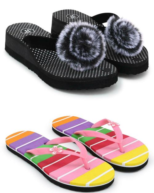 Bizwiz's Trendy & Combo of 2 Flip flops/Slippers for Women - (Black , Pink)