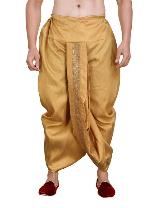Encino Mens Gold Soild Silk Pitambari Dhoti