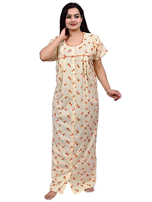 NACNO Women's Pure Cotton Front Open Sleepwear Nighty/Maxi/Nightgown cotton Night Gown nightwear nighty