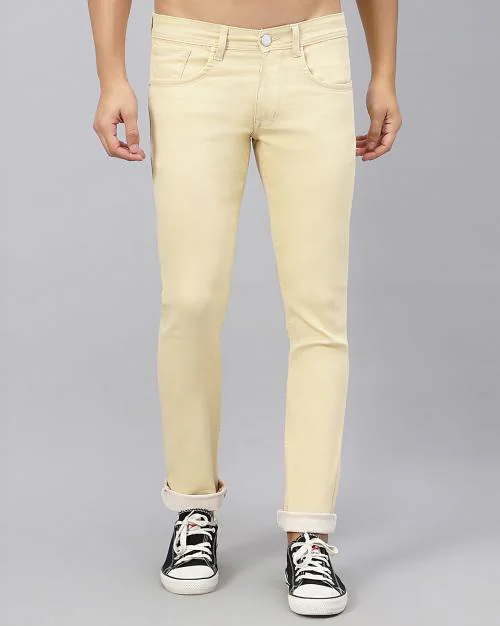 True Colors Of india Mens Beige Slim Fit Jeans