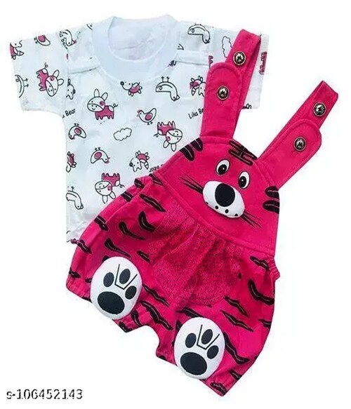 BETRAX Dungaree For Baby Boys & Baby Girls Casual Printed-Size-0-3M-Pink