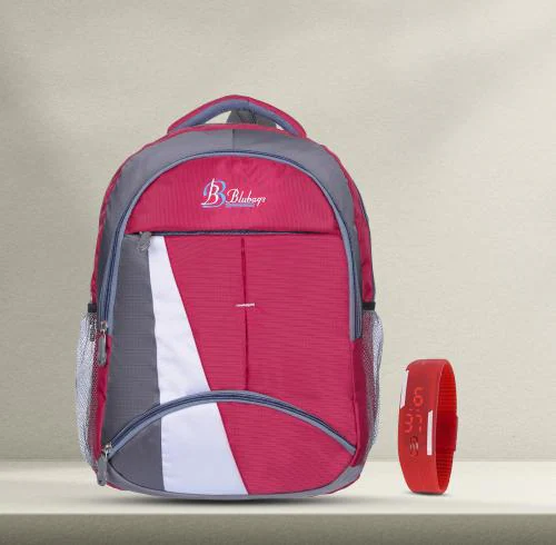blutech Polyester 36 Liters Waterproof Red School Backpack+Red Digital LED Watch Free Waterproof School Bag