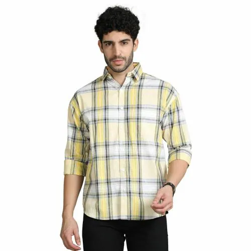 Buy BEVDAAS Mens Sunny Corduroy: Yellow Checkered Shirt Online at Best ...