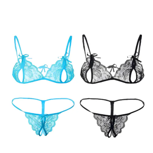 FASHION BONES Babydoll Nightwear Lace Bra Panty Lingerie Set For Women | Hot & Sexy Baby Doll Dress for Honeymoon, Sleepwear | Sexy Night Dress for Special Night | Pack Of-2 Set (Light Blue+Black)