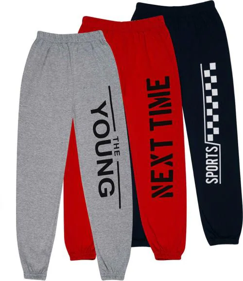 SAN TEE Unisex Multicolor Printed Pure Cotton Pack of 3 Track Pants (12-13Y)