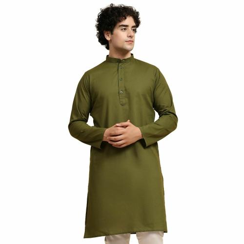 SKAVIJ Men's Kurta For Festive Wear Pure Cotton Traditional Ethnic Attire Regular Outfit (Dark Green, XX-Large)