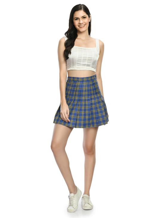 Klart Blue Checkered Skirt | Skirt for Women | Pleated Skirt | Tennis Skirt | Mini Skirt | Girls Skirts | Midi Skirt | Short Skirt (XL)