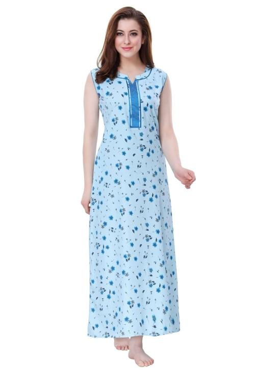 Piu Women's Premium Cotton Sleeveless Nighty Blue - X-Large