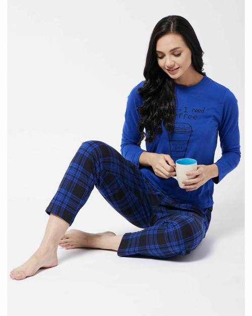 Vvoguish Women Royal Blue Color Top & Pyjamas Set