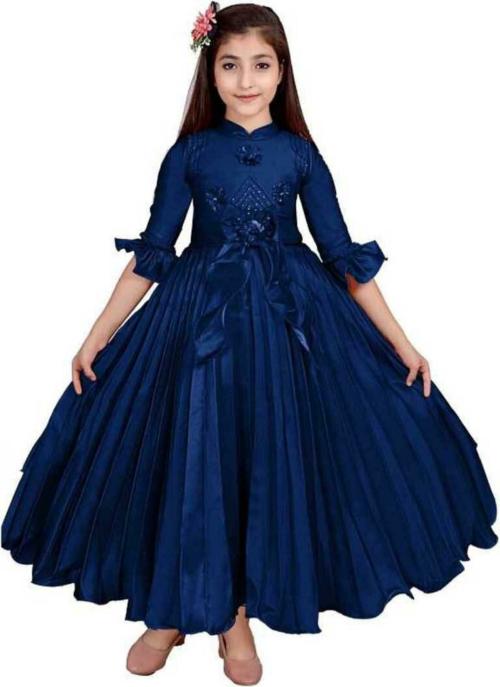 TASDIK GARMENTS Girls Blue Silk Blend Gown Dress (11-12Y)