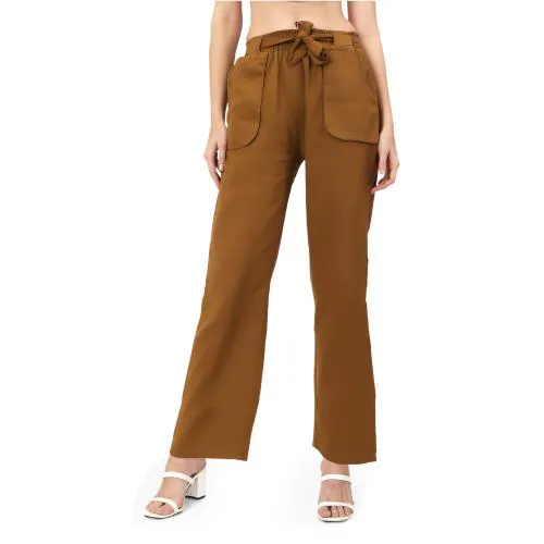 Reelize - Plazo Jeans For Women | Knotted, Mid Waist | Straight Fit, Ankle Length | Ideal For Party / Office / Casual Wear | Tawny Brown | Size-30 | Pack of 1