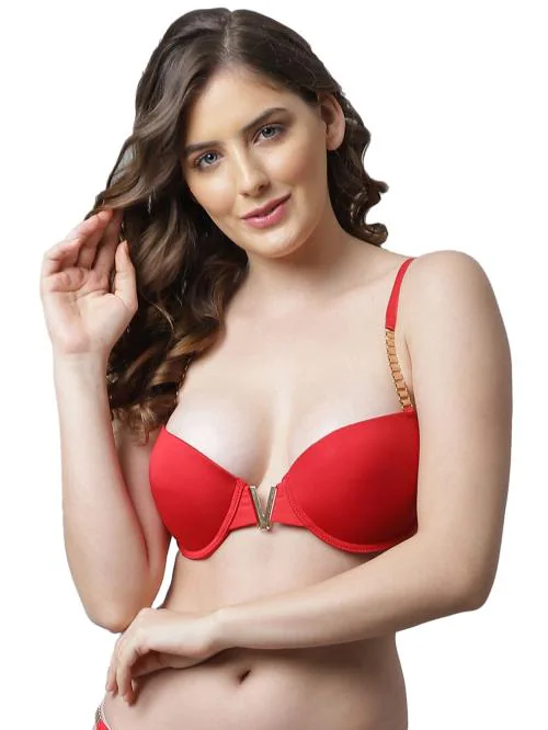 PrettyCat Red Solid Polyester Honeymoon Bra For Women (PC-BR-6086)