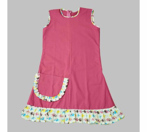 Vastrakriti By Swati Pink Animal Print A Line Knee Length Frock with Pocket