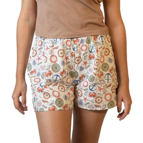Whats Down Women White Nautical Cotton Boxer Shorts - M (WHITE-NAUTICAL-WOMENS-699-M)