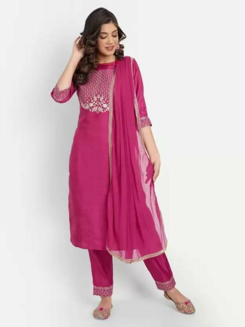 Coetzee Creation Women's Embroidered, Self Design Kurta, Trouser/Pant & Dupatta Set