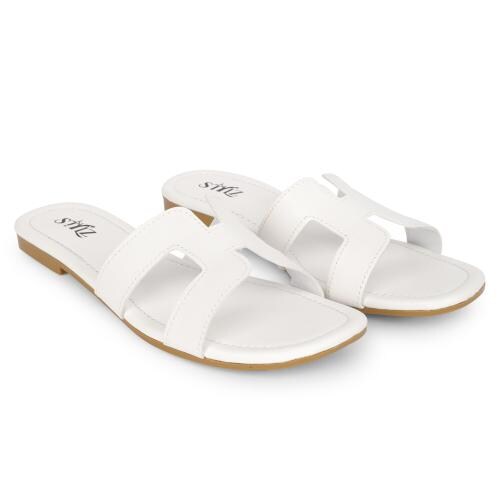 STYLZINDIA Women's Alibi Sandal Open Toe Flat - White - 3
