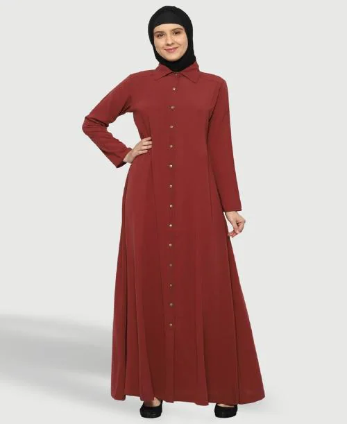 Momin Libas Rose Gold Polyester Blend Solid Abaya
