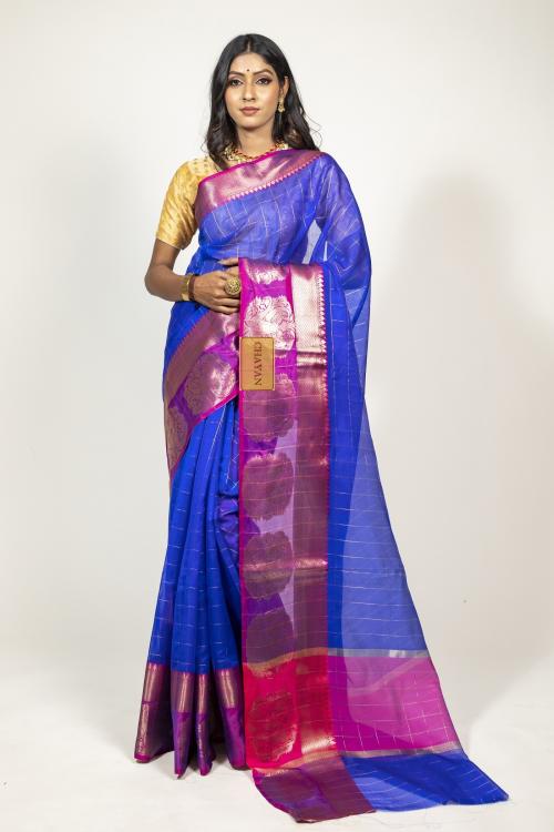Chayan Blue & Pink colored Banarasi Woven Design Banarasi Saree With Unstitched Blouse Piece