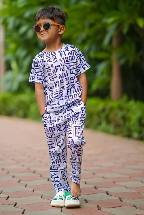 Catron Baby Boys & Baby Girls Multicolor Heavy And Soft Lycra Bland With Colourful Prints Co ord Sets -04 For Party (Festive) T-shirt & Track Pants 2-3 Y