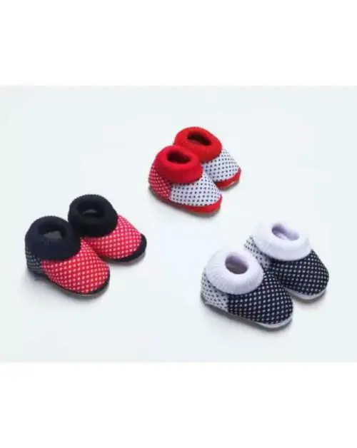 Outlife New Born Baby (Infant Baby) Soft Fabric Fur Shoes for 3-9 Months Pack of 3 Booties  (Toe to Heel Length - 9 cm, Multicolor)