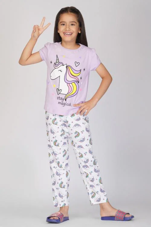 TotzTouch Baby | Kid Girls Night Wear T Shirt | Pajama Pant Set of 3 Age 6-7 Years