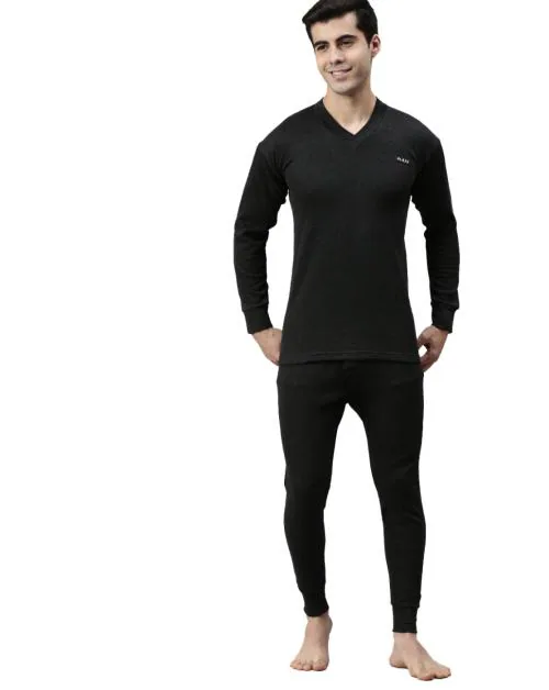 Lux Blaze Men's Black Solid Cotton Blend Thermal Set