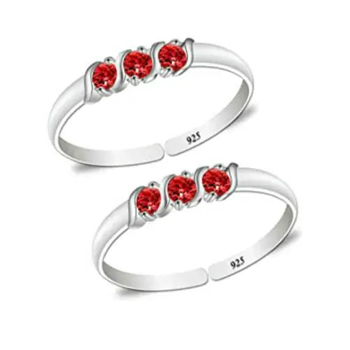 Styleejewel Silver Metal White Cz And Ruby Stone Toe Rings For Women