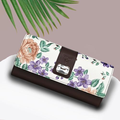ALSU Women's Brown Hand Wallet Clutch flowers printed | phone pocket | 4 card slots (gdu-022br)