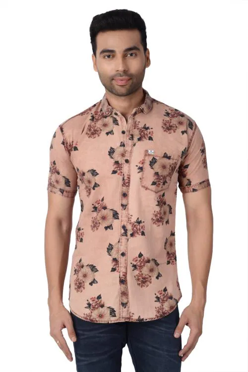 The Hell Driver Mens Party and casual wear Premium Denim Indigo Printed Shirts Superb Heavy Denim Product Exclusive Half Sleeves Shrits Excellent Fitting 100% Cotton Cotton Red Colour Shirt for mens