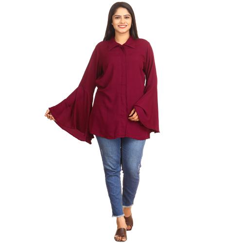 ZYYMMAZ Short Shirt Top Kurti For Womens Butterfly Sleeves Maroon (XXL)