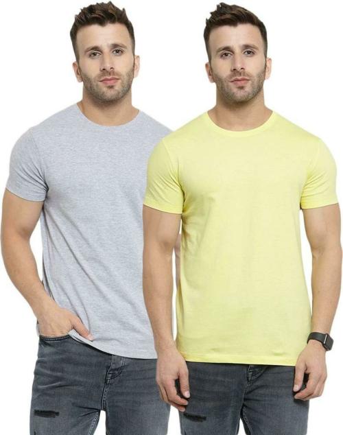 Damngud Men Multicolor Solid Cotton Blend T-Shirt - S (Pack of 2)
