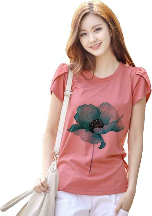 Fabcro Creation Women Peach Floral Print Elastane Single Women'S T-Shirts