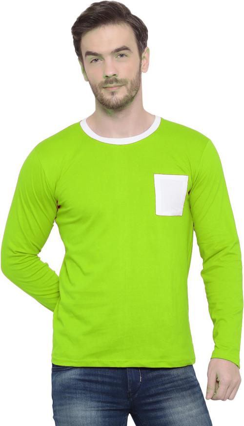 Diwazzo Men Light Green Solid Cotton Blend Round Neck T-Shirt (M)