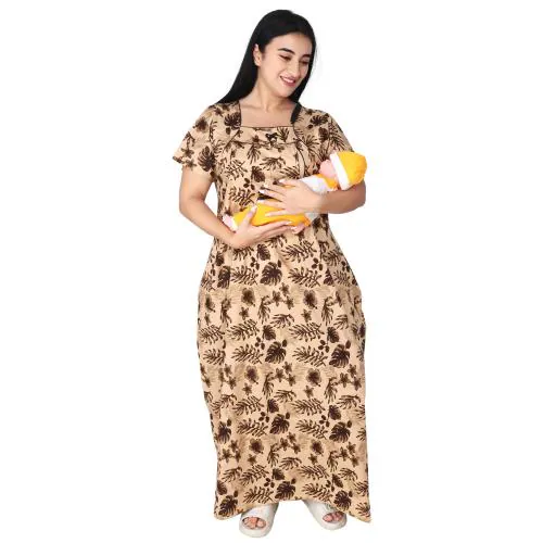 OSF Women's Printed Cotton Floral Maxi Square Neck Feeding Nightwear Mother Night Gown Nighty ( Pack of 1, Yellow; Size:- Free NW0388_Y)