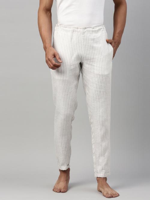 Ecentric Men Beige White Stripes Hemp Lounge Pant